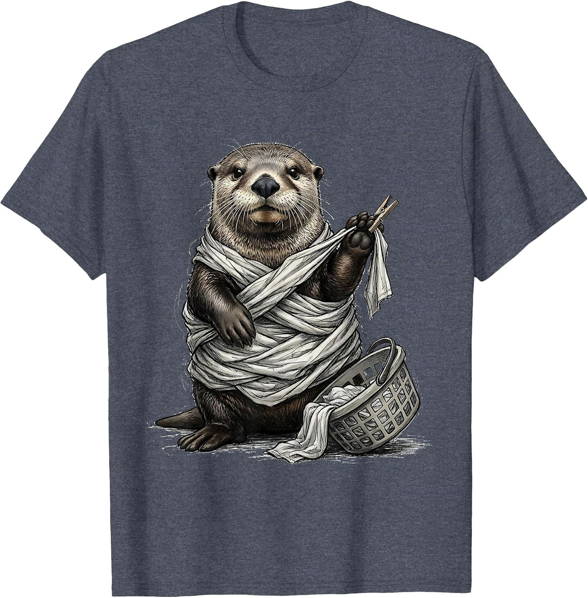 Tangled Sea Otter Hand-Sketched Funny Otter Lover Gift T-Shirt - Heather Blue