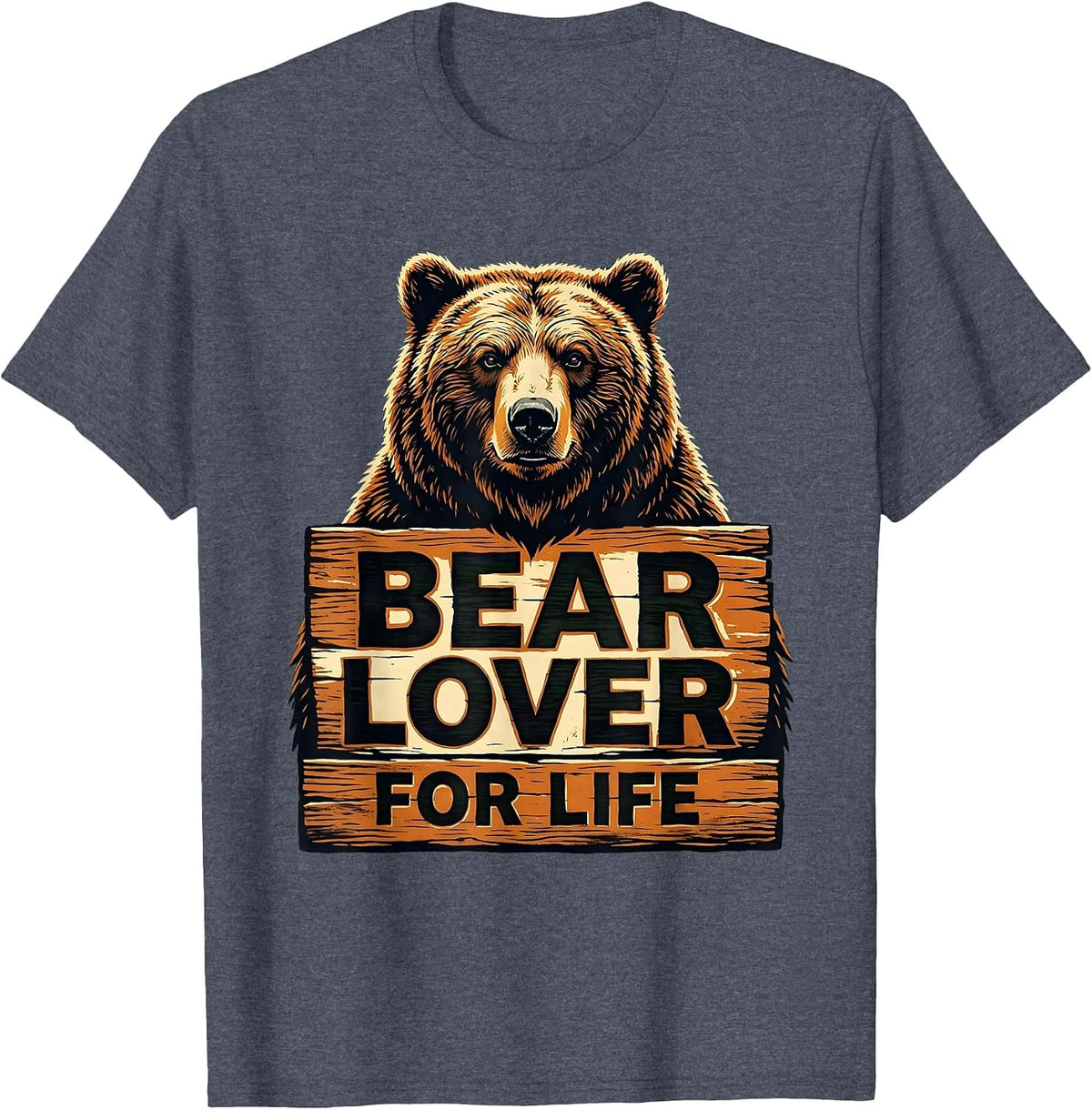 Bear Lover For Life Wildlife Graphic Design T-Shirt - Heather Blue