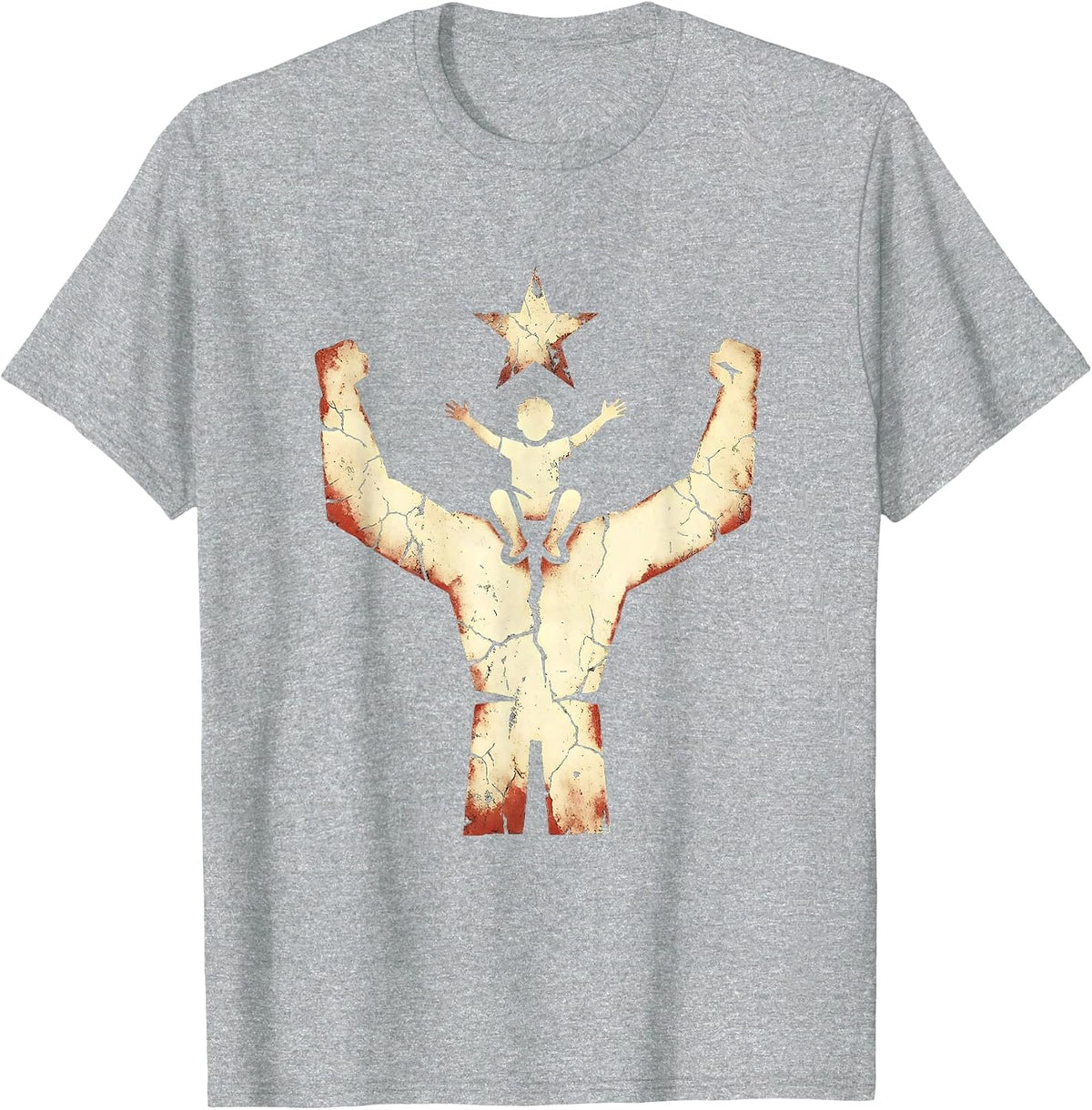 Men's God Family Country Father and Child Lifting Design T-Shirt - Heather Grey