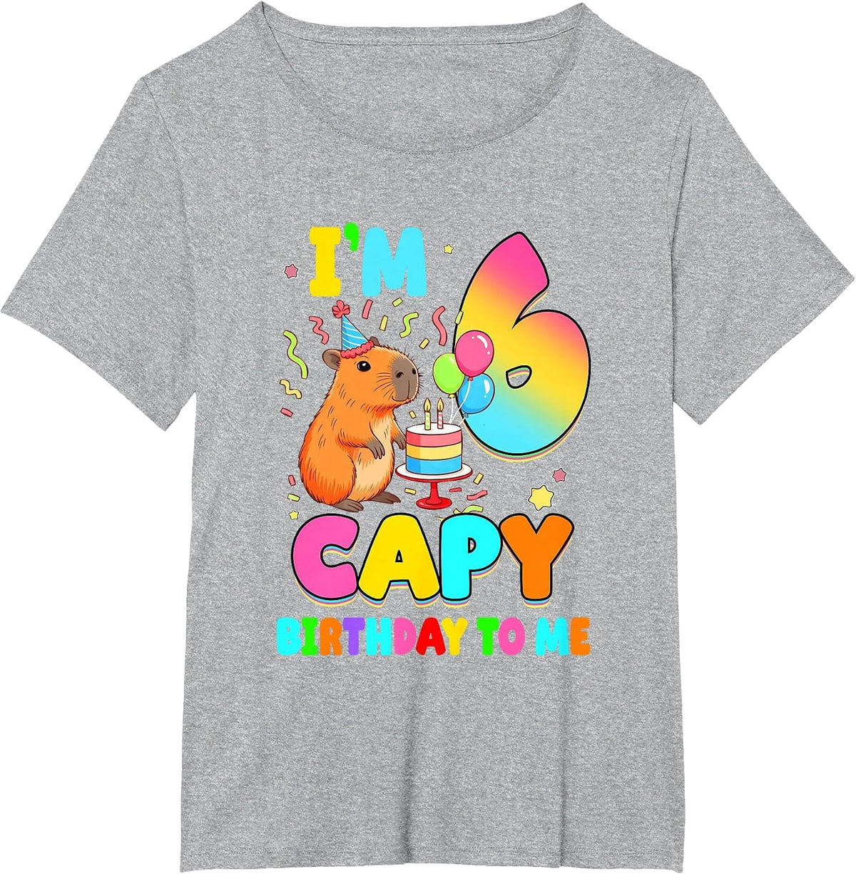 I'm 6 Years Old Capy Birthday to Me 6Th Birthday Capybara T-Shirt - Heather Grey