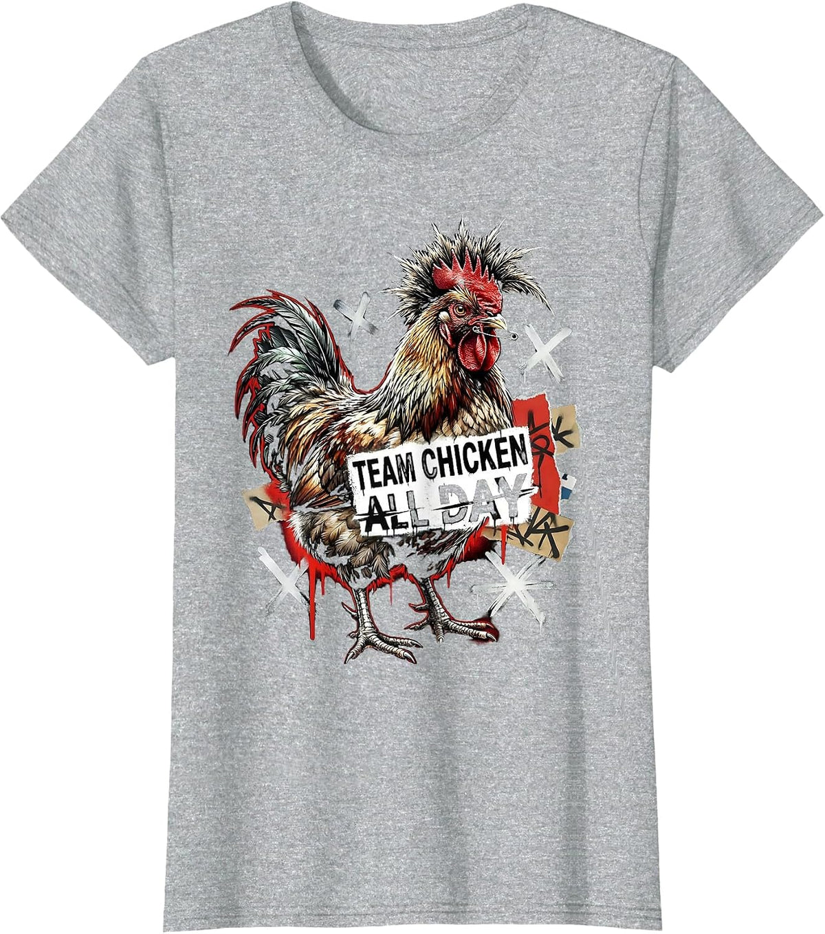 Team Chicken All Day Funny Poultry Fan Design T-Shirt - Heather Grey