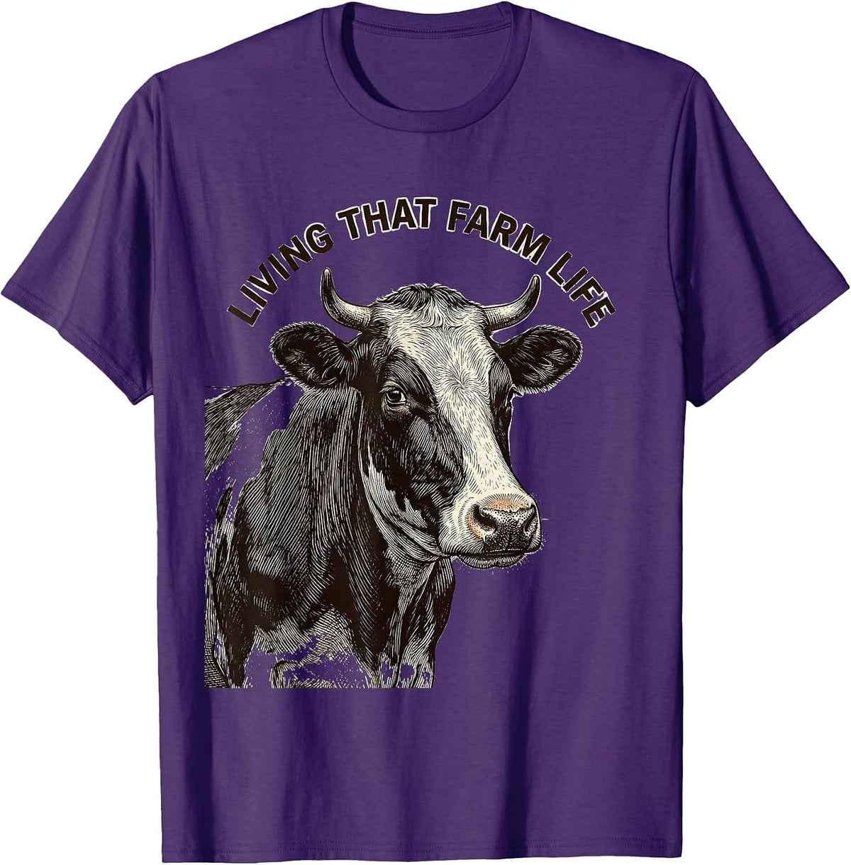 Men's Living That Farm Life Cow Design T-Shirt - Purple