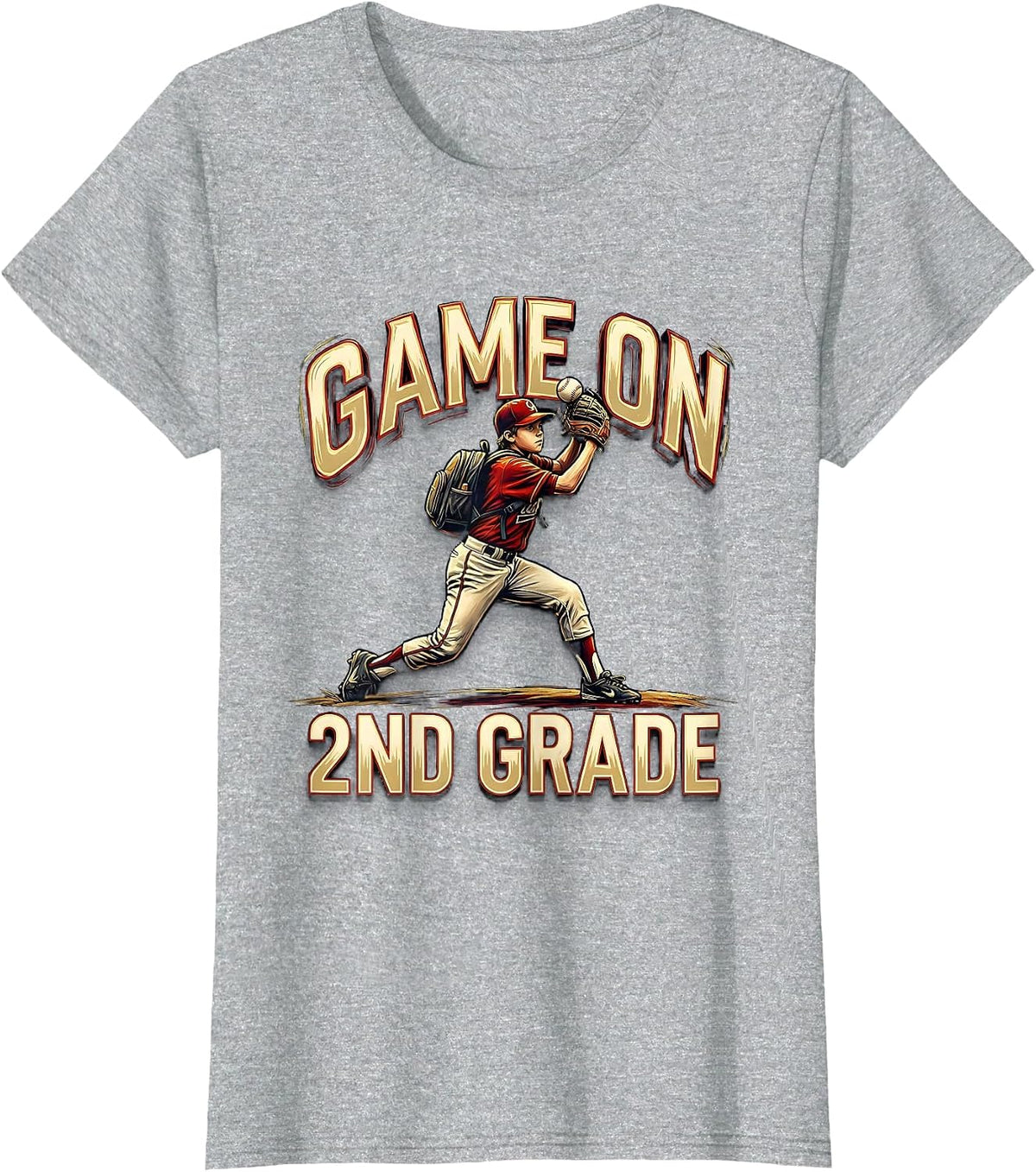 Game On 2nd Grade Back To School Baseball Drip for Boys T-Shirt - Heather Grey
