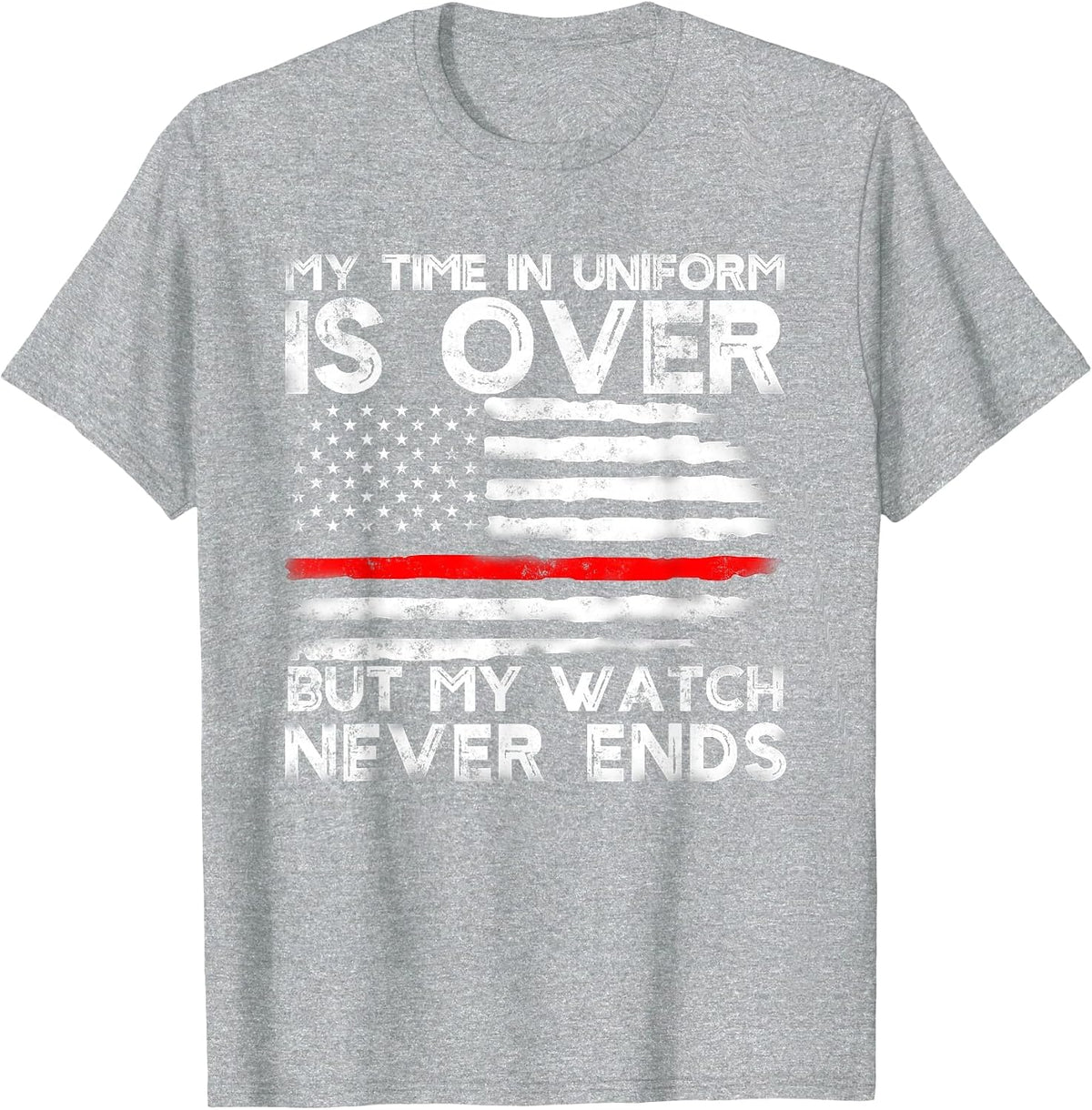 Retired Firefighter Stripe American Flag Retirement Grandpa T-Shirt - Heather Grey