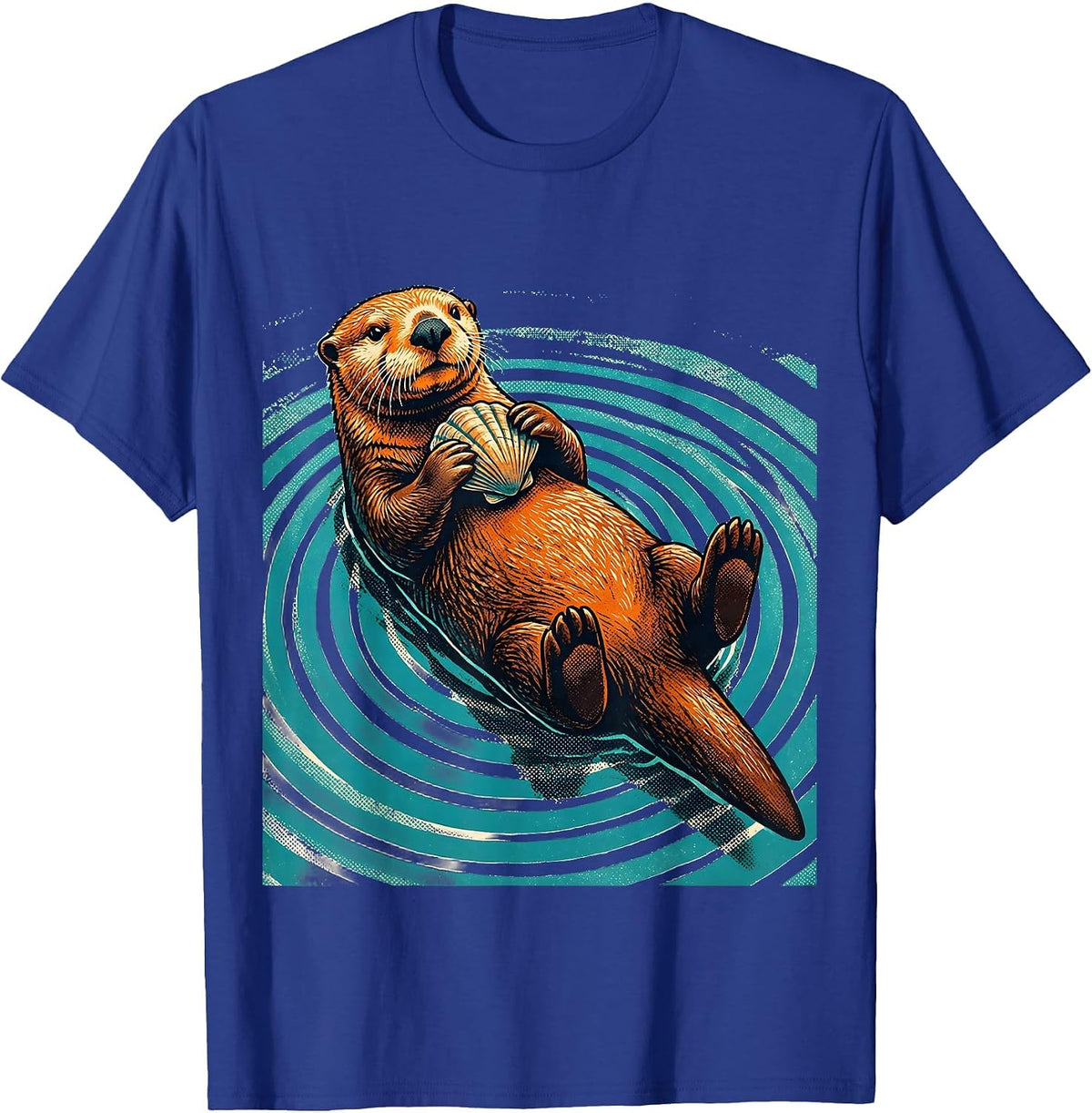 Men's Sea Otter Cracking Clam Graphic Design T-Shirt - Royal Blue