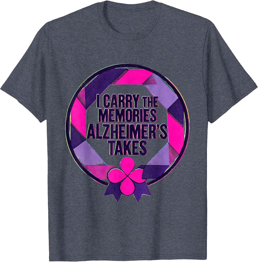 I Carry The Memories Alzheimer's Takes Purple Ribbon Family T-Shirt - Heather Blue