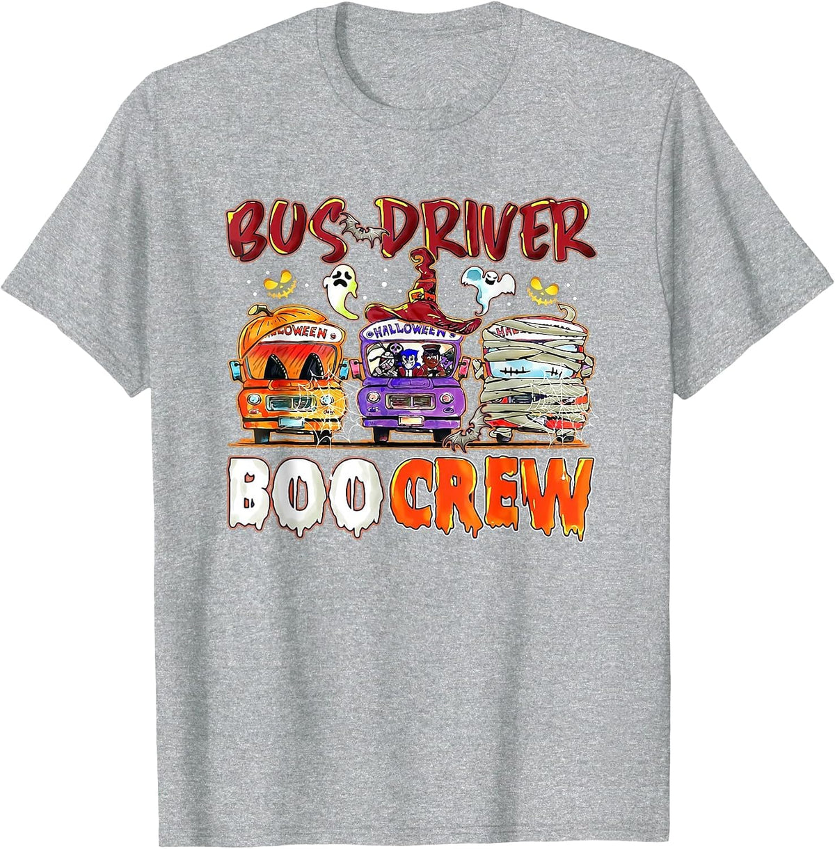 Bus Driver Boo Crew School Bus Driver Life Halloween T-Shirt - Heather Grey
