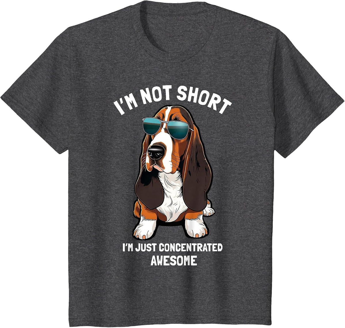 Im Not Short Im Just Concentrated Awesome Funny Basset Hound T-Shirt - Dark Heather Grey