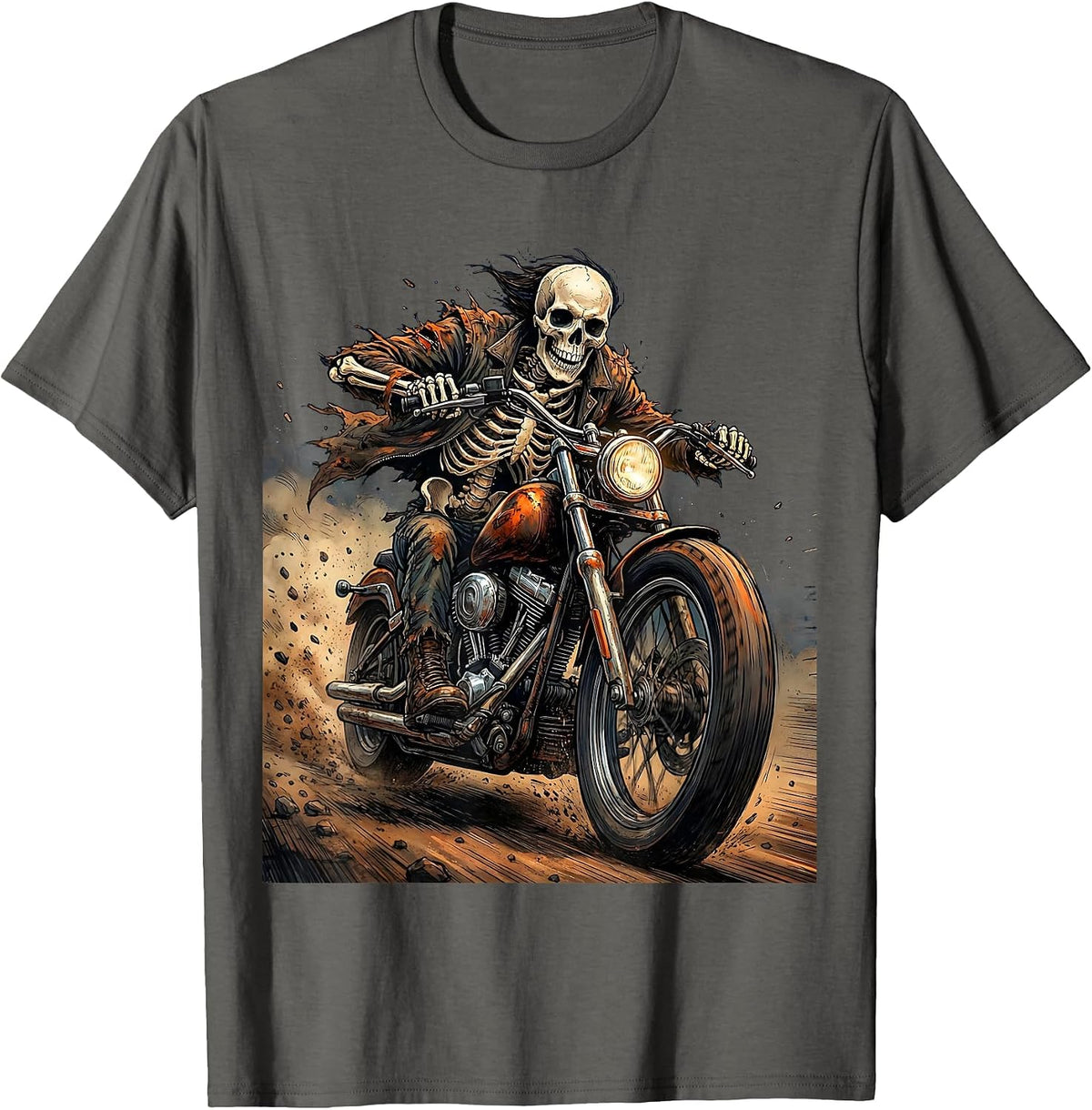 Men's Skeleton Motorcycle Rider Full Speed Graphic T-Shirt - Asphalt Grey