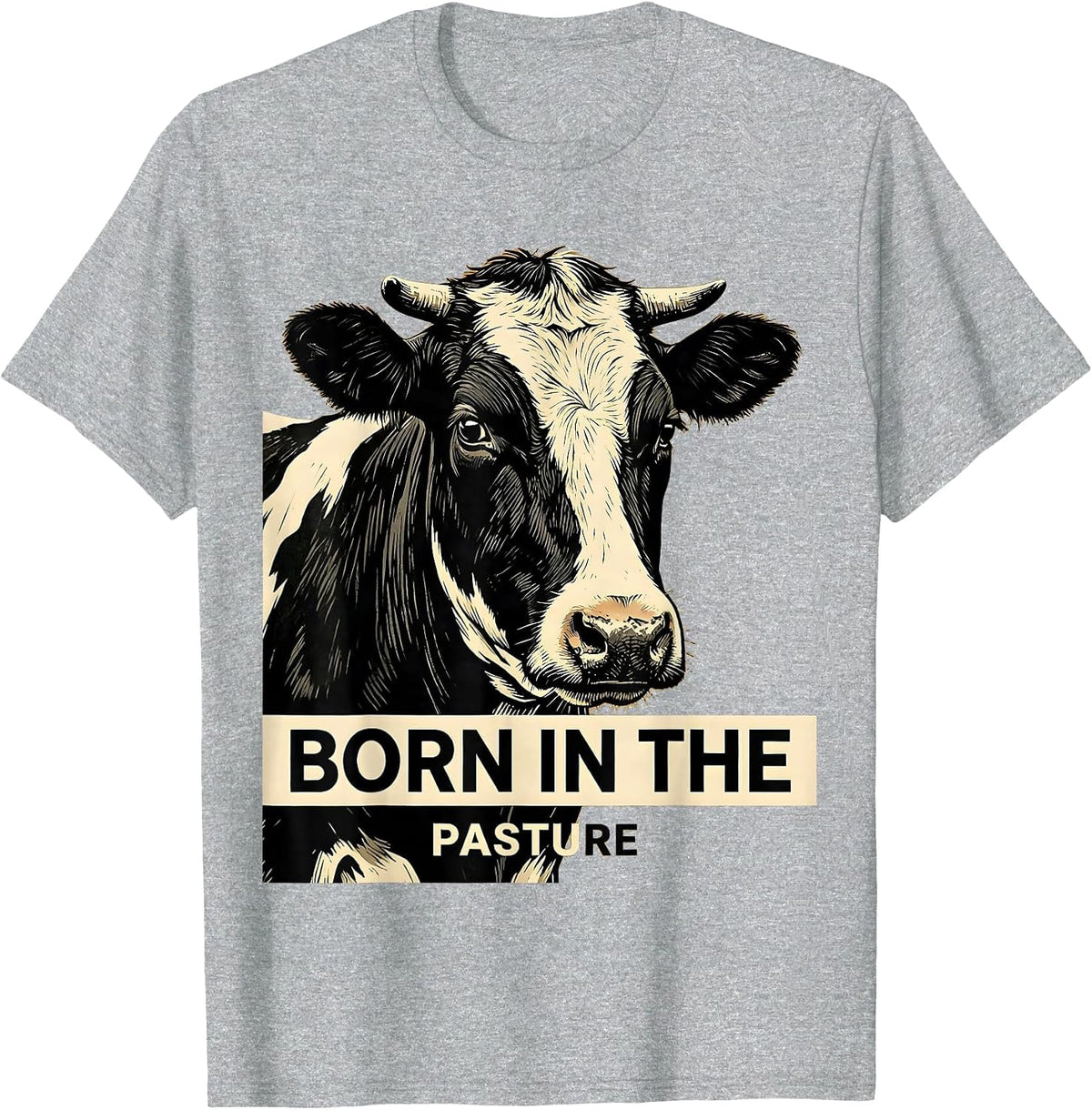 Men's Born in the Pasture Cow Print Design T-Shirt - Heather Grey