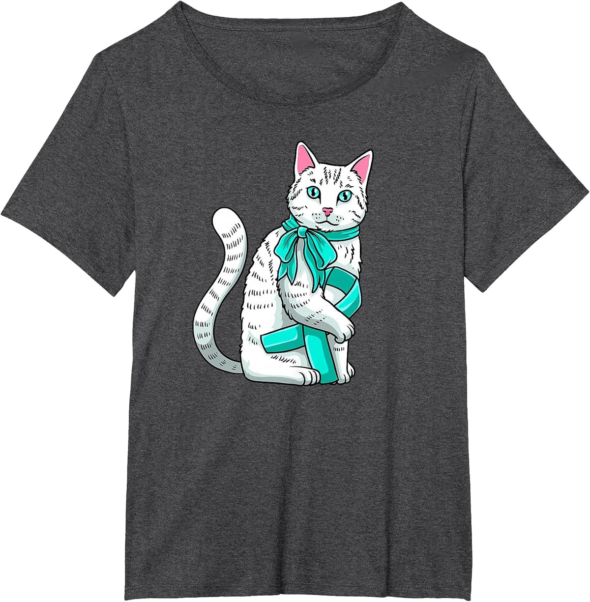 Tourette’s Awareness Cute Cat Teal Ribbon Support T-Shirt - Dark Heather Grey