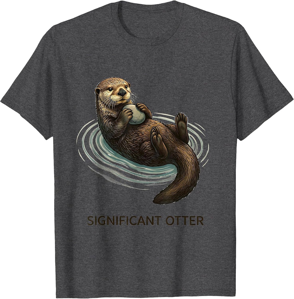 Sea Otter Floating Calm Nature Art T-Shirt, Men, Dark Heather Grey, Large - As Pictured