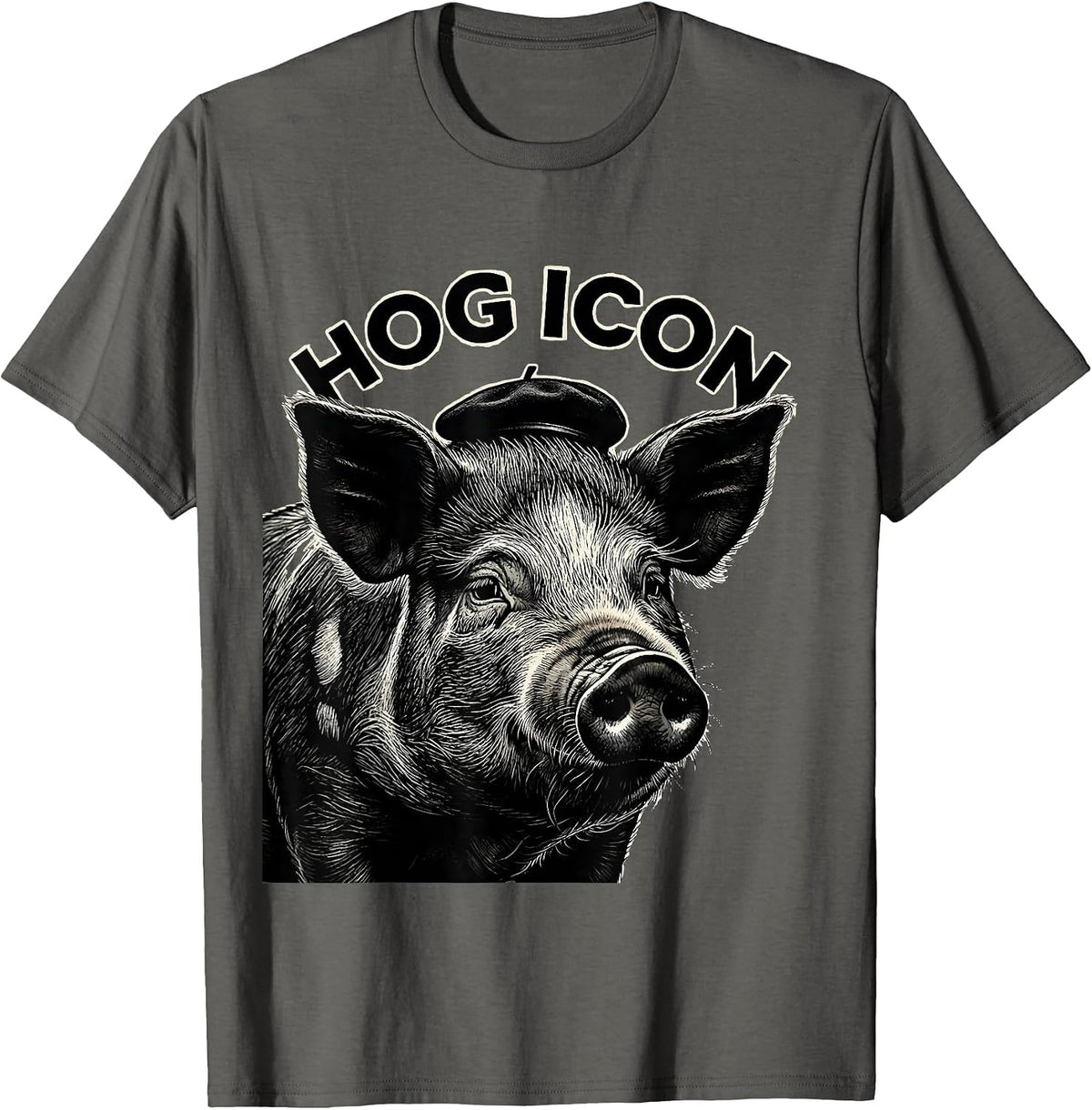 Hog Icon Funny Farm Animal Pig Lover Humor T-Shirt - Asphalt Grey