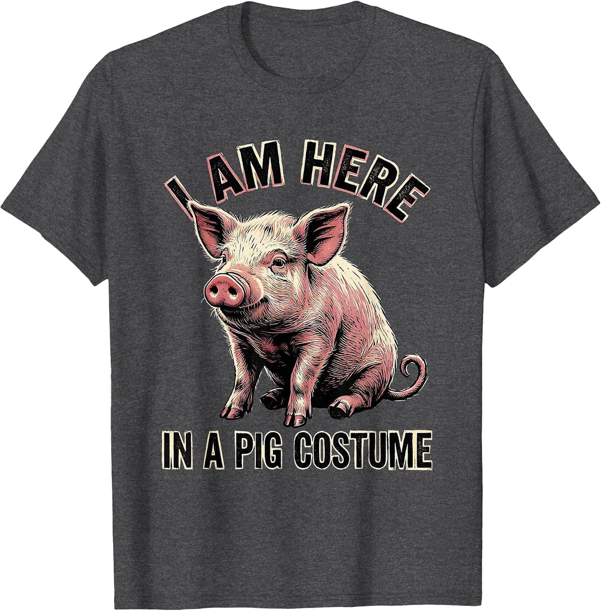 I Am Here In A Pig Costume Funny Pig Lover Halloween Costume T-Shirt - Dark Heather Grey