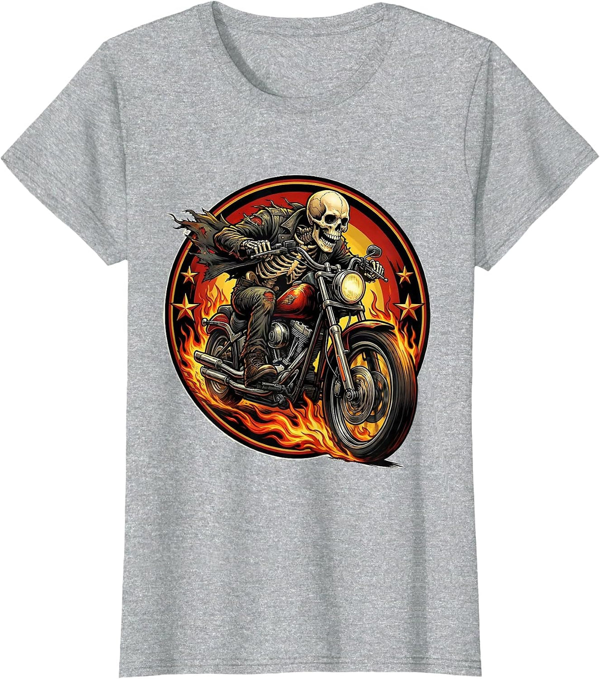 Women's Skeleton Biker Full Speed Motorcycle Graphic T-Shirt - Heather Grey