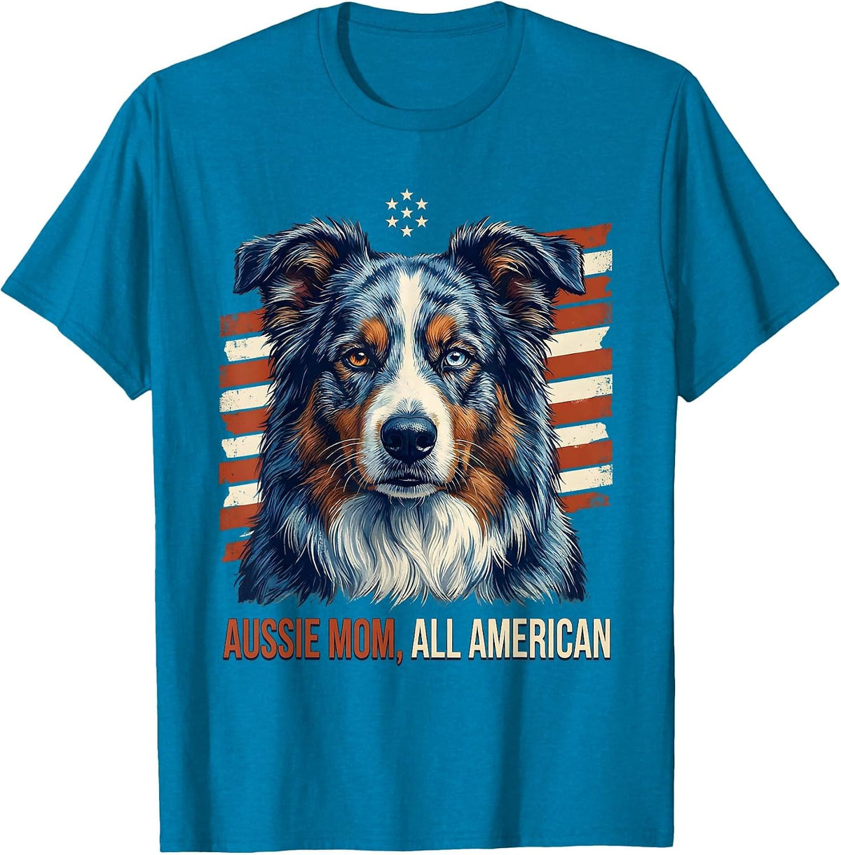 Aussie Mom, All American Patriotic Australian Shepherd July T-Shirt - Sapphire Blue