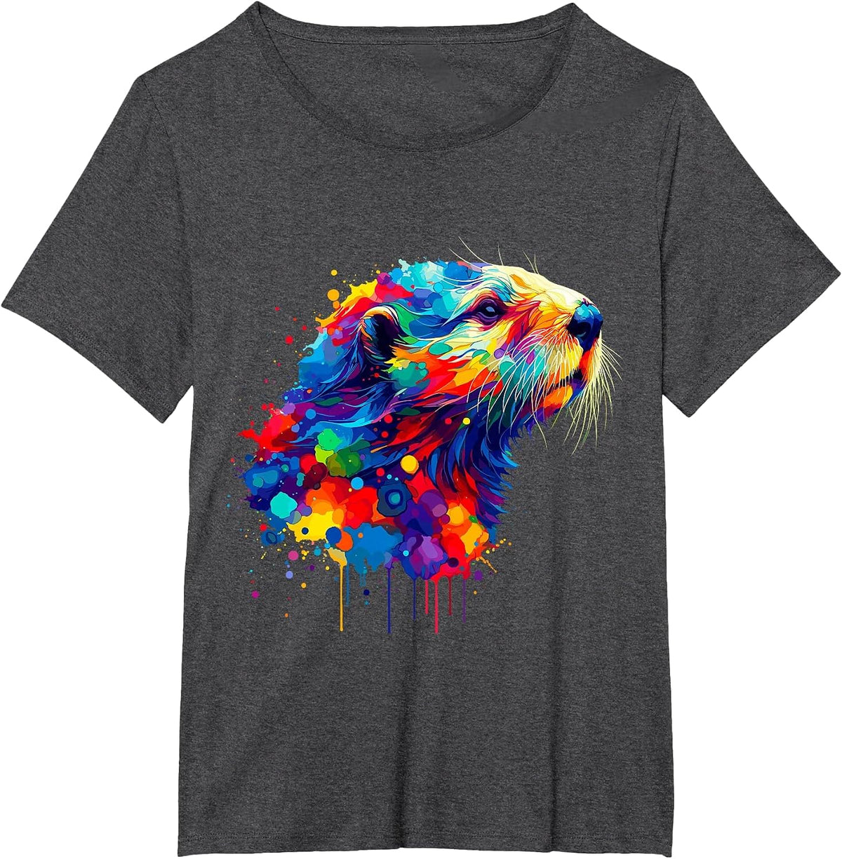 Splash Art Sea Otters T-Shirt - Dark Heather Grey