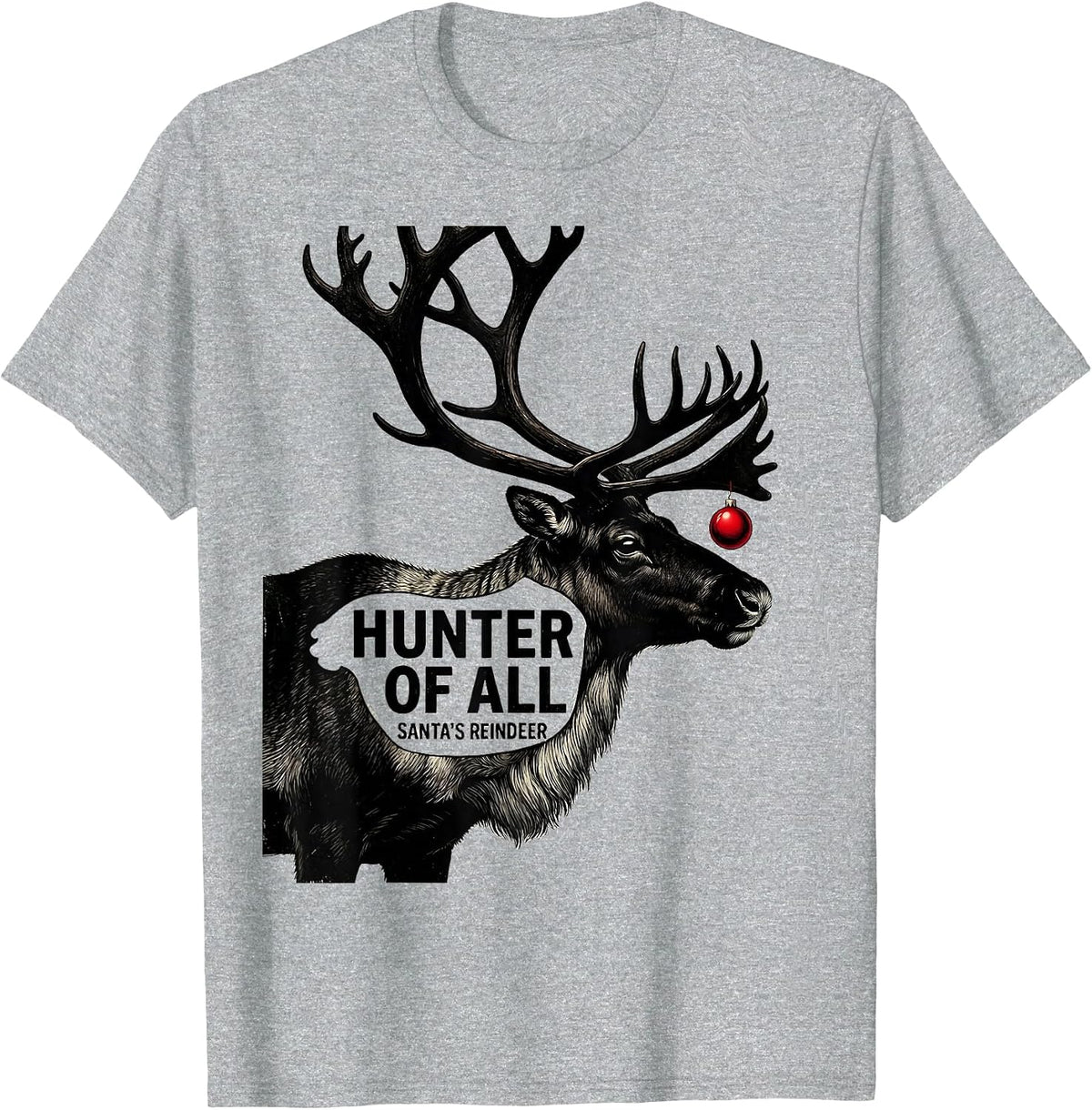 Men's Hunter Of All Santa's Reindeer Funny Retro Christmas Deer T-Shirt - Heather Grey