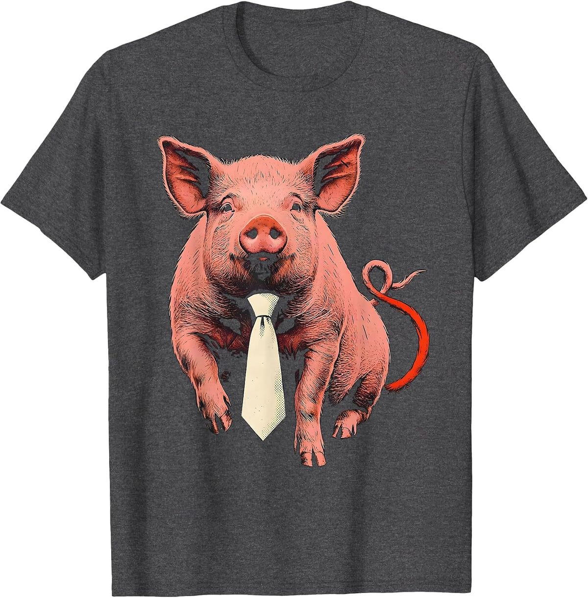Pig In Tie Funny Farm Animal Lover Novelty T-Shirt - Dark Heather Grey