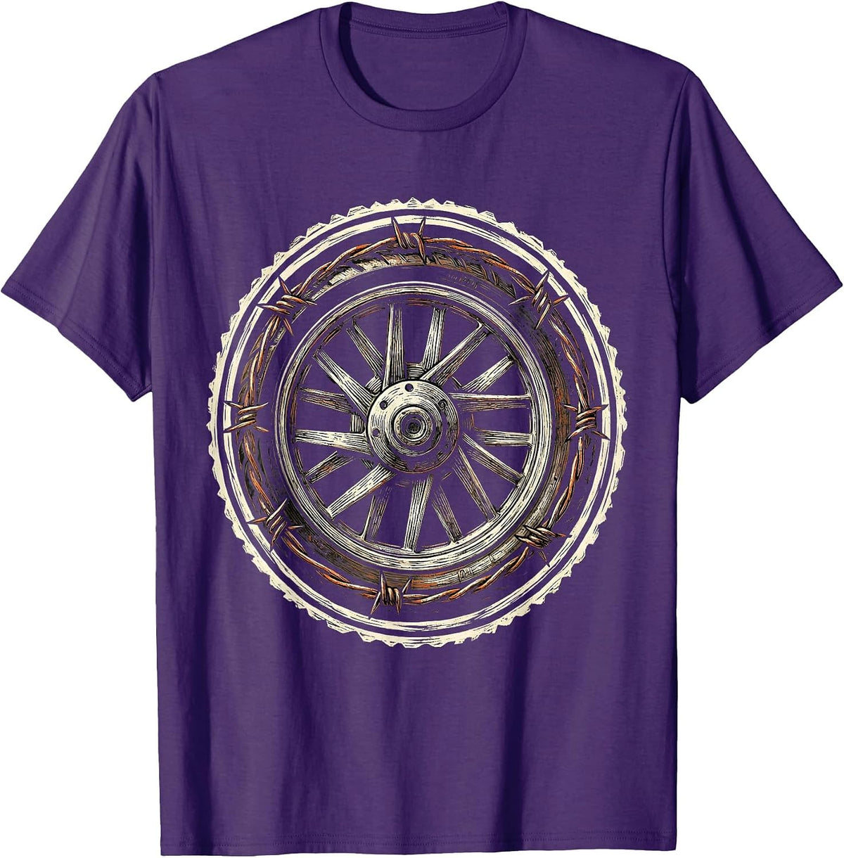 Men's Freedom Rider Motorcycle Wheel Barbed Wire Design T-Shirt - Purple