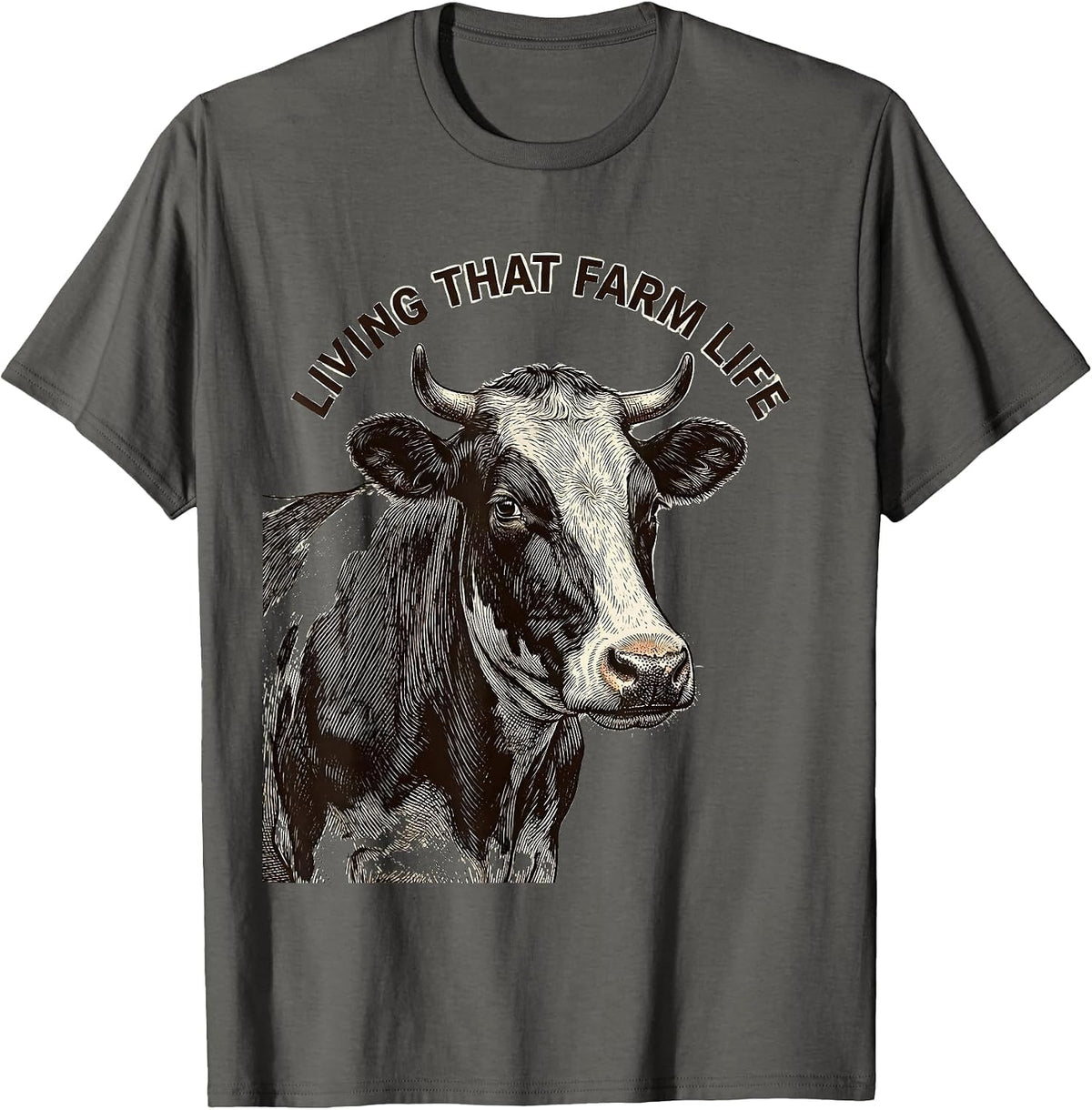 Men's Living That Farm Life Cow Design T-Shirt - Asphalt Grey
