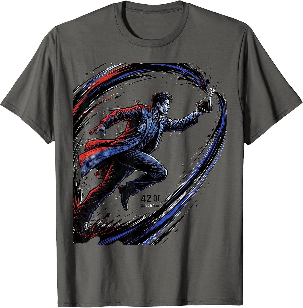 42 Qf Quickfixium Comic Book Chemistry Nerd Gift T-Shirt - Asphalt Grey