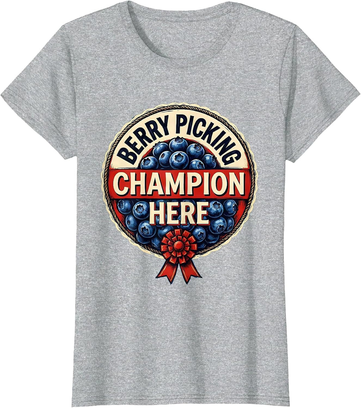 Red White and Blueberries Berry Picking Champion T-Shirt - Heather Grey