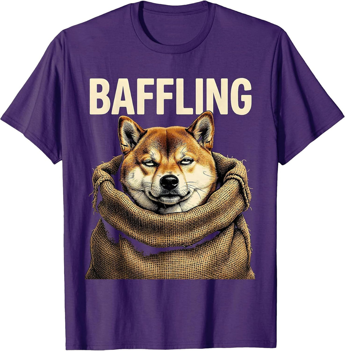 Men's Baffling Pop Art Shiba Inu Doge Meme Humor T-Shirt - Purple