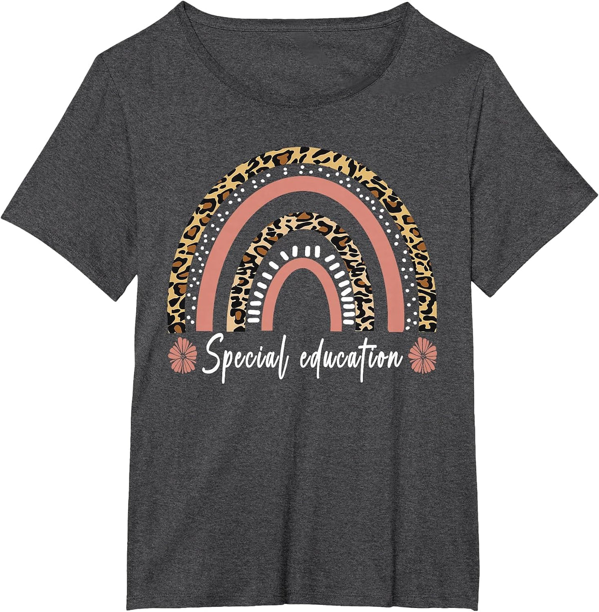 Special Education Teacher SPED Leopard Boho Rainbow T-Shirt - Dark Heather Grey
