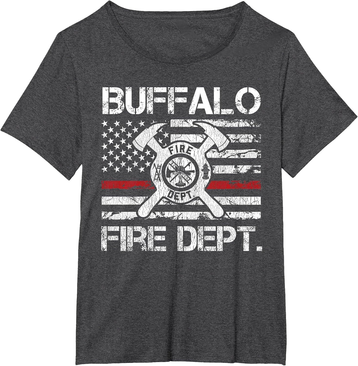 Buffalo New York Fire Department Thin Red Line Logo T-Shirt - Dark Heather Grey