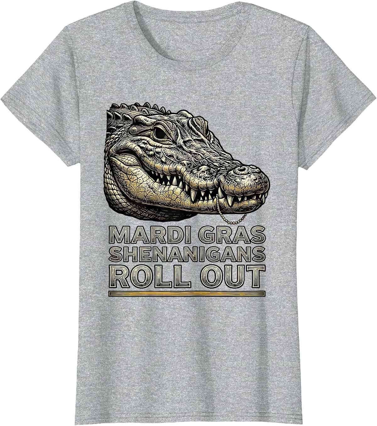Women's Mardi Gras Shenanigans Roll Out Woodcut Engraving Carnival T-Shirt - Heather Grey