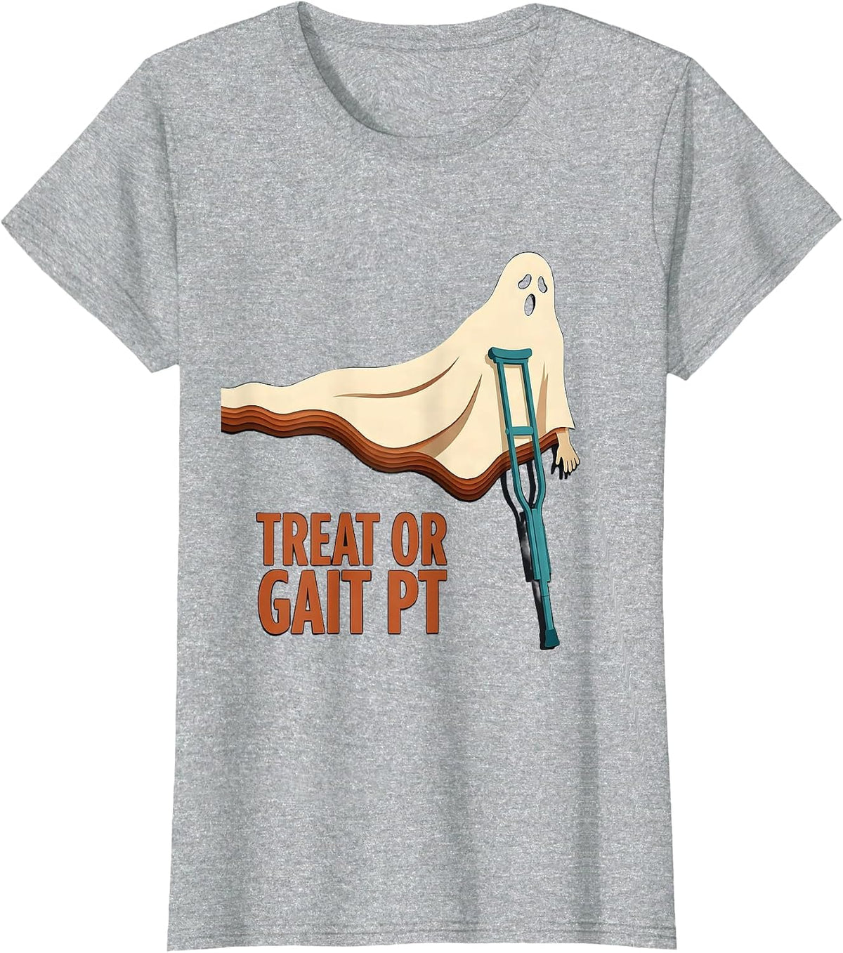 Treat Or Gait PT Funny Physical Therapy Halloween Ghost T-Shirt - Heather Grey