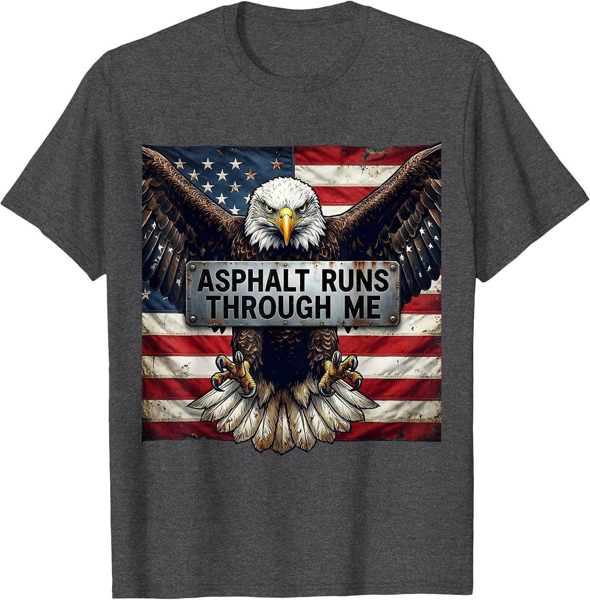 Men's Asphalt Runs Through Me Biker Design T-Shirt - Dark Heather Grey