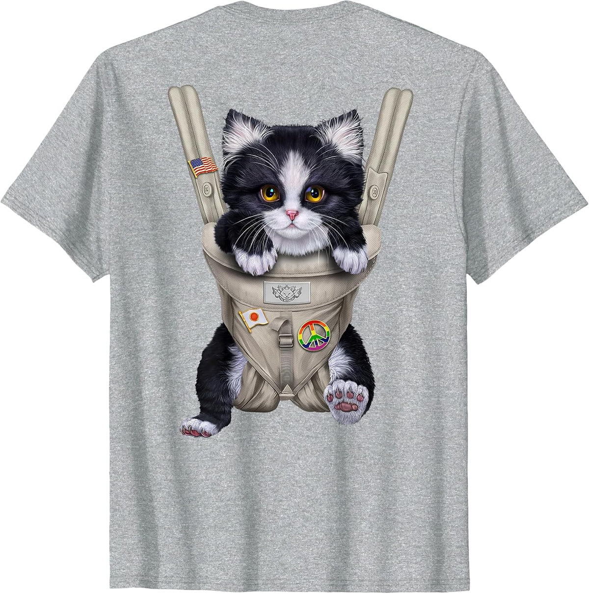 Tuxedo Cat in Baby Carrier T-Shirt - Heather Grey