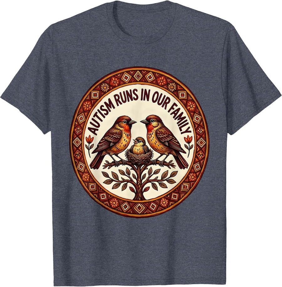 Autism Runs In Our Family Awareness Design T-Shirt - Heather Blue