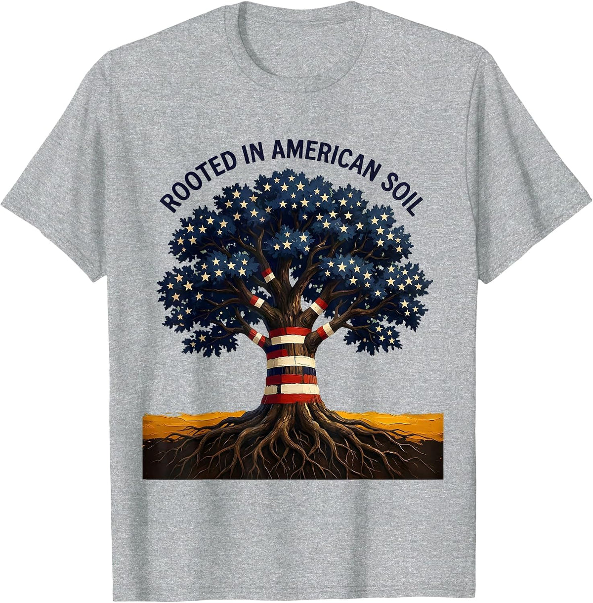Men's Rooted in American Soil Patriotic USA Design T-Shirt - Heather Grey