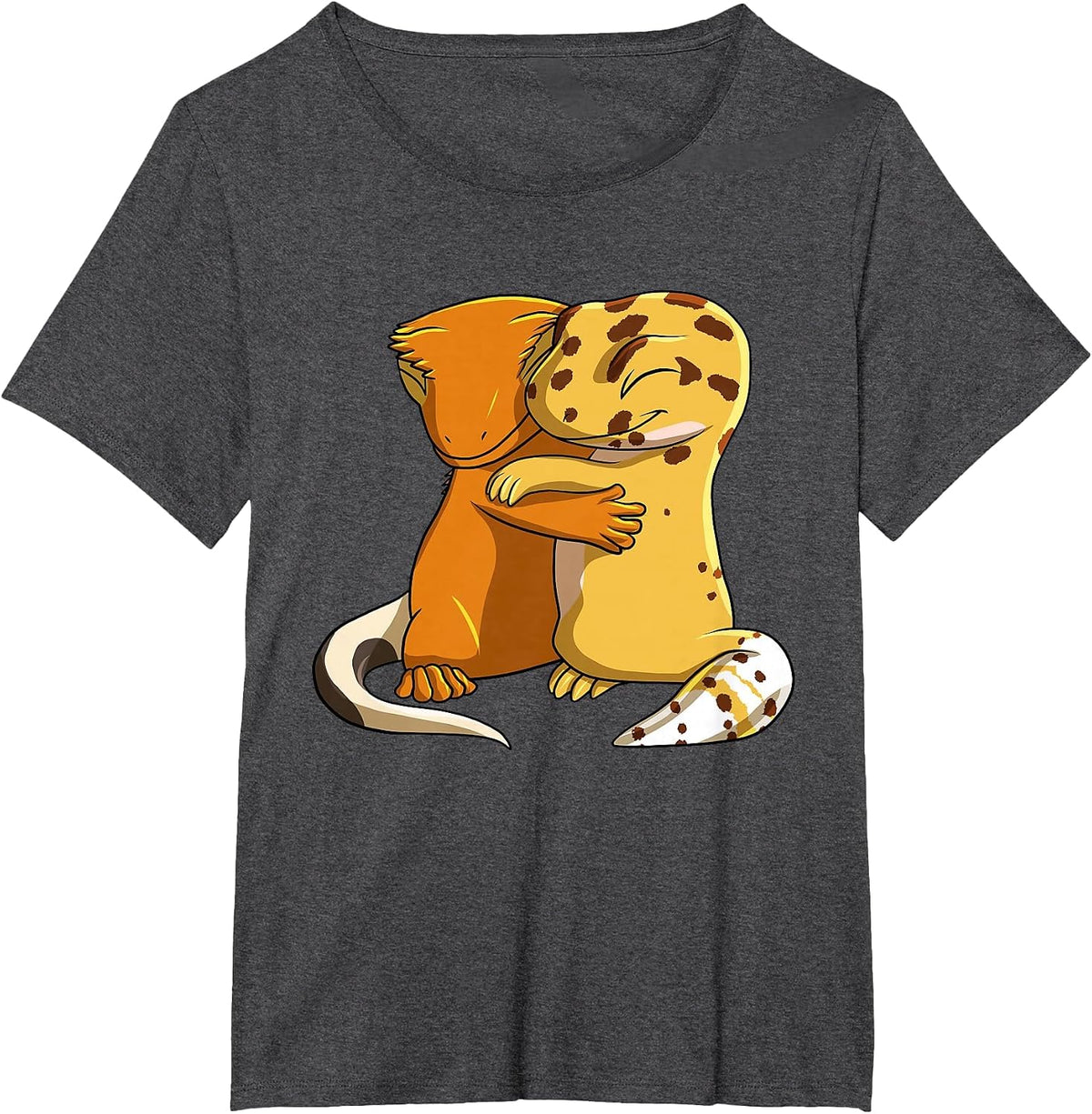 Leopard Gecko Hugging Crown Gecko T-Shirt - Dark Heather Grey