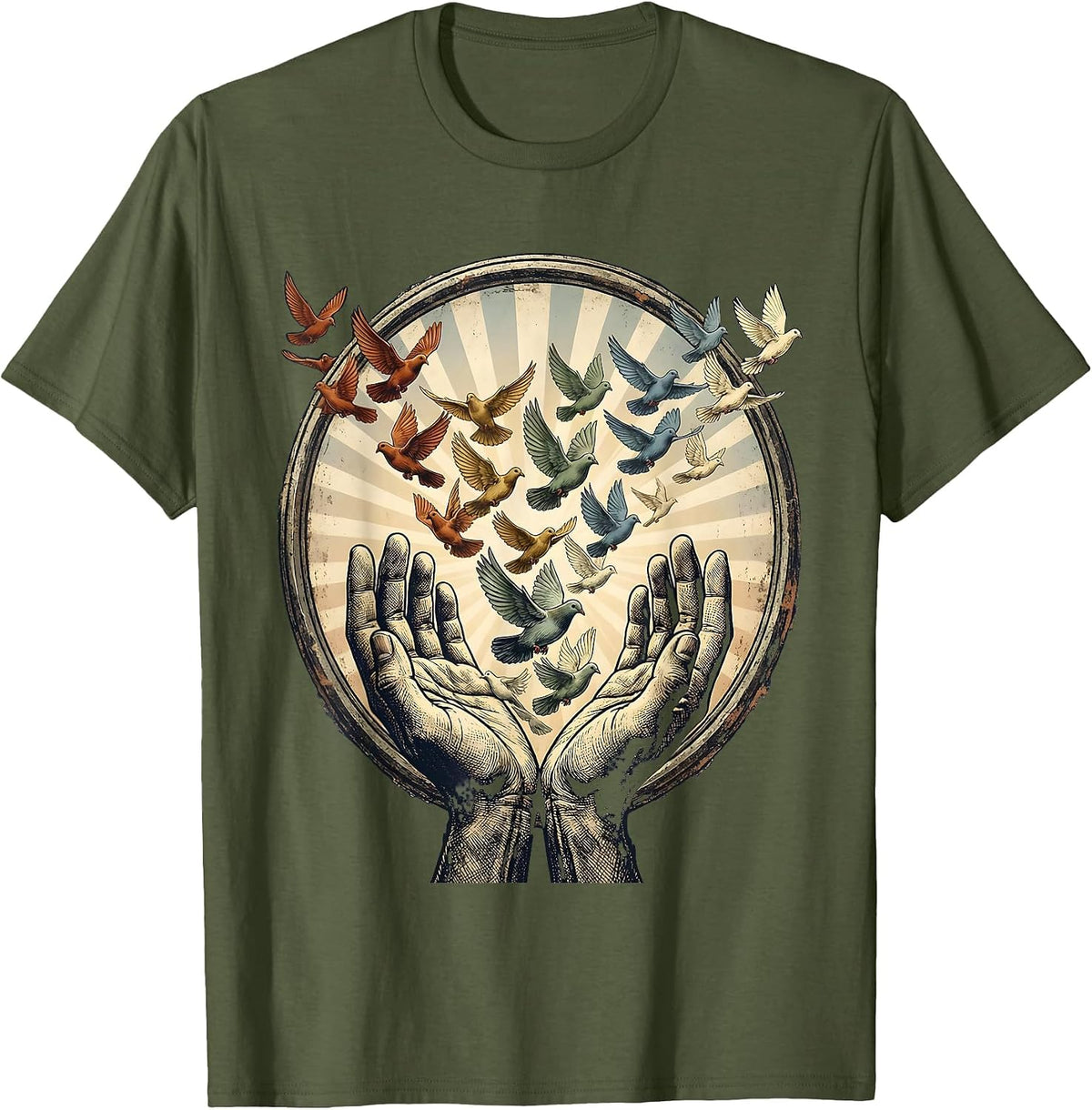 Men's Rainbow Doves Release LGBTQ Pride Graphic T-Shirt - Olive Green