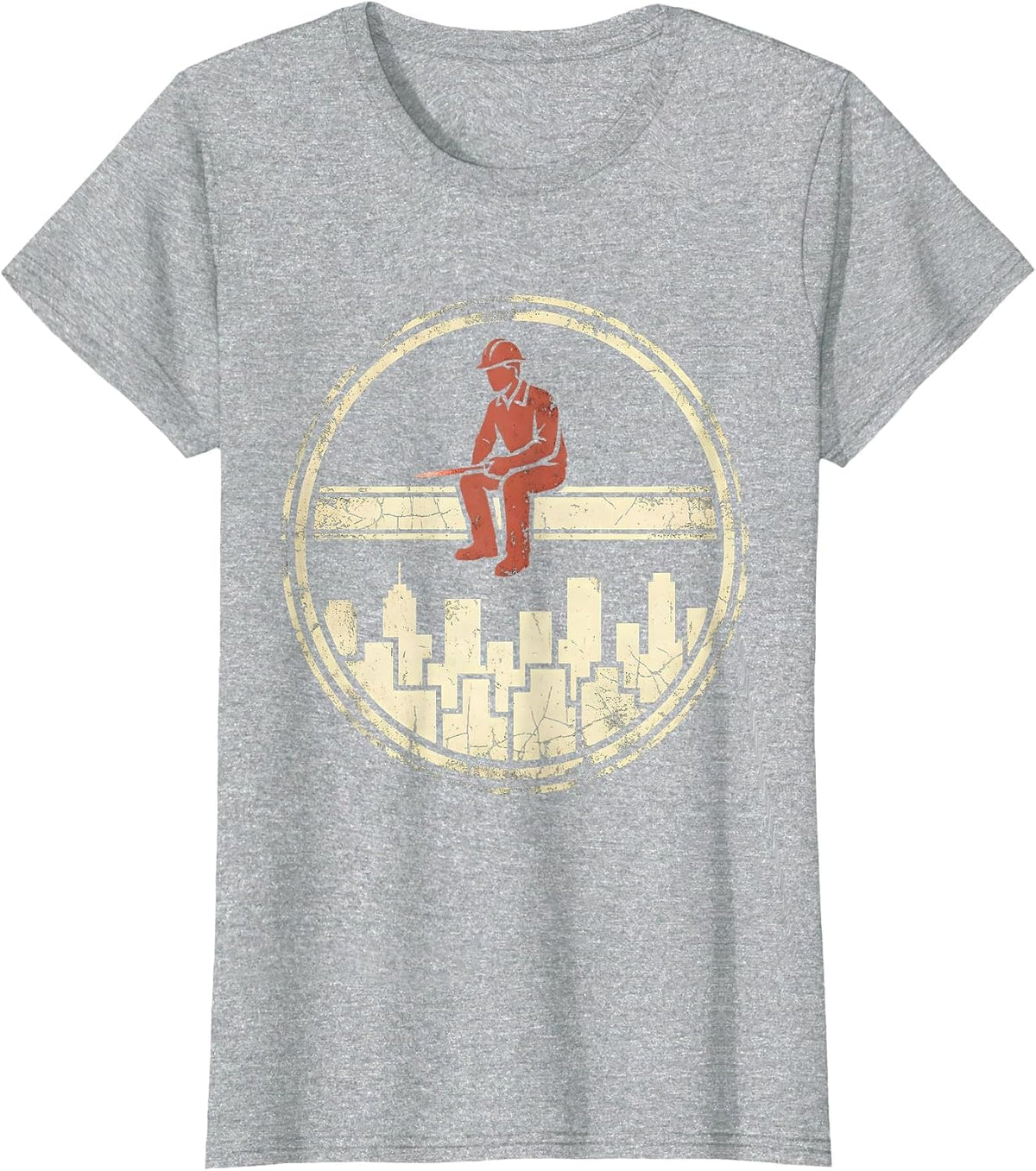 Ironworker on Beam Above City Skyline T-Shirt - Heather Grey