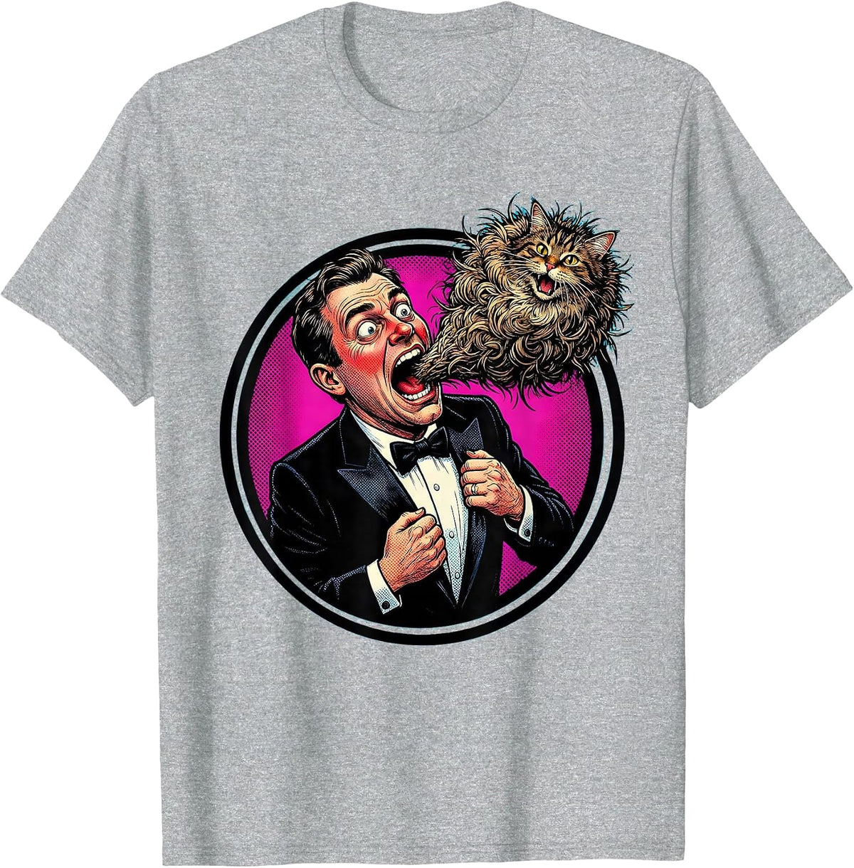Men's Formal Cat Hairball Funny Feline Tuxedo Design T-Shirt - Heather Grey