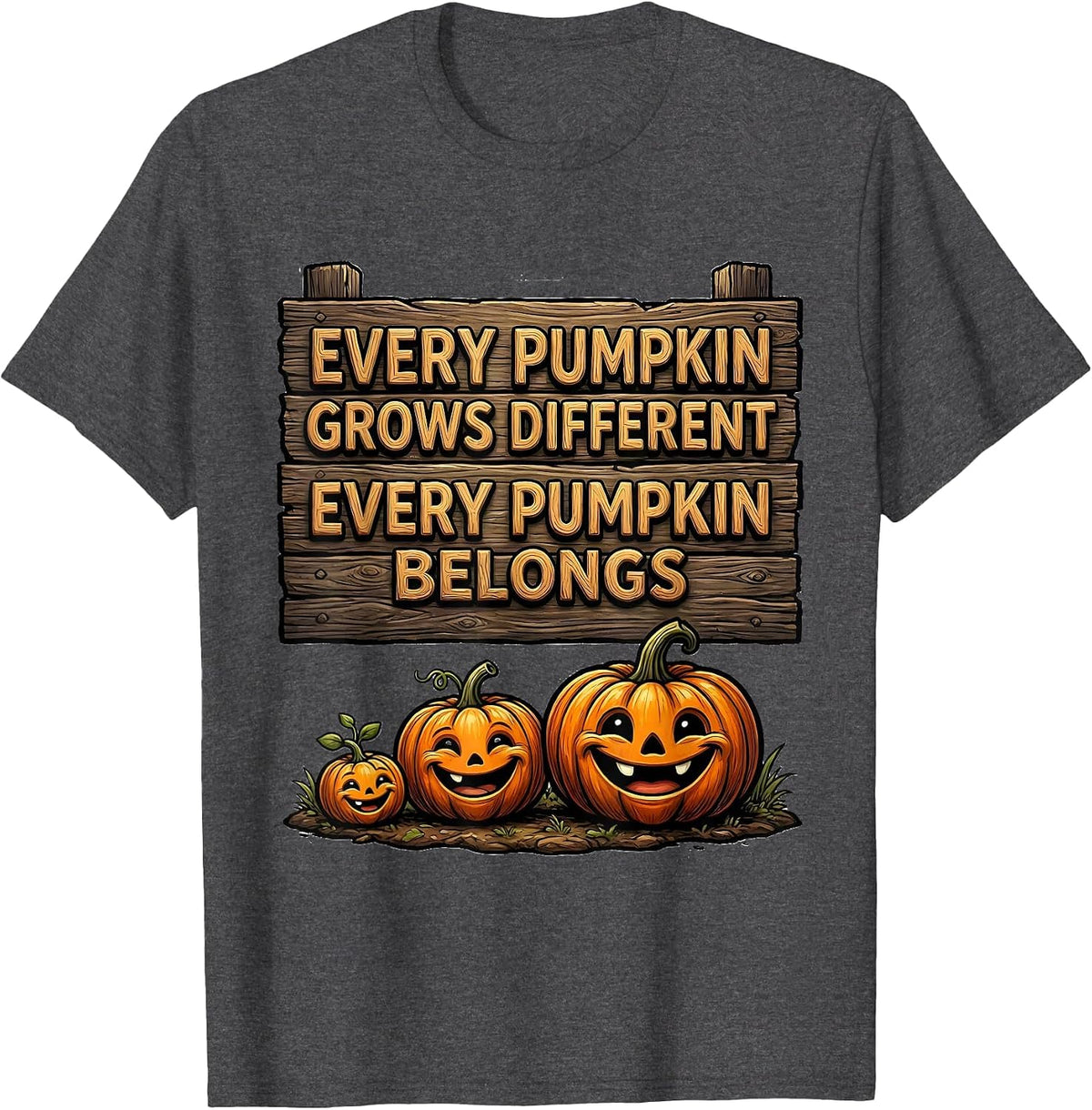 Men's Every Pumpkin Grows Different Every Pumpkin Belongs Teacher T-Shirt - Dark Heather Grey