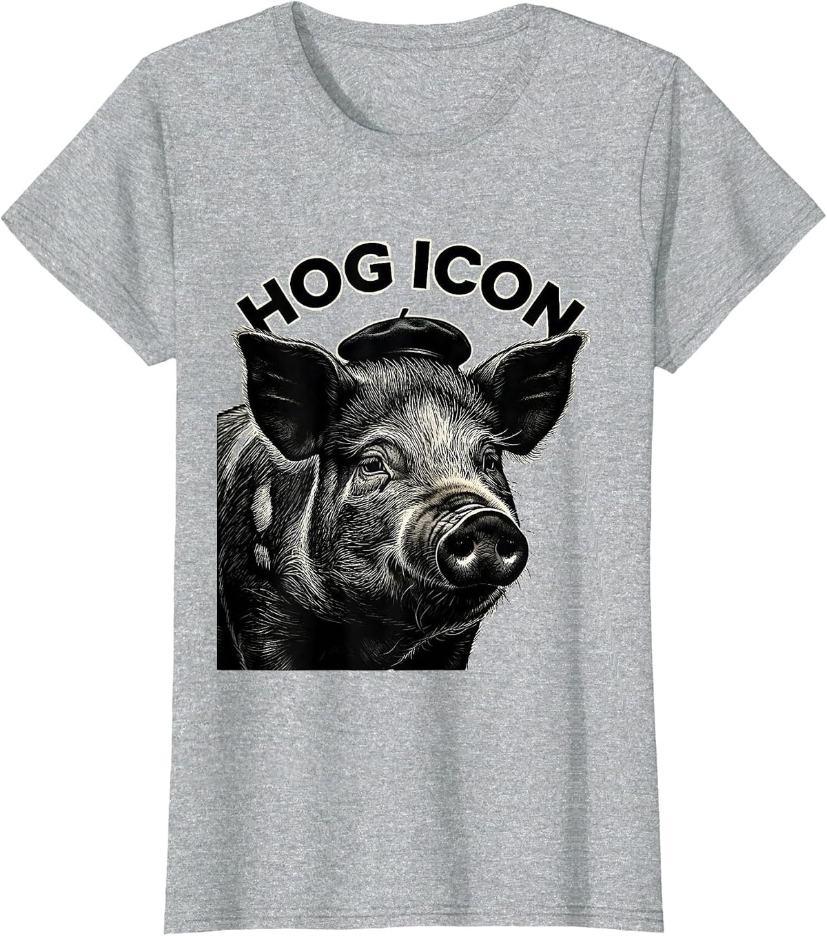 Hog Icon Funny Farm Animal Pig Lover Humor T-Shirt - Heather Grey