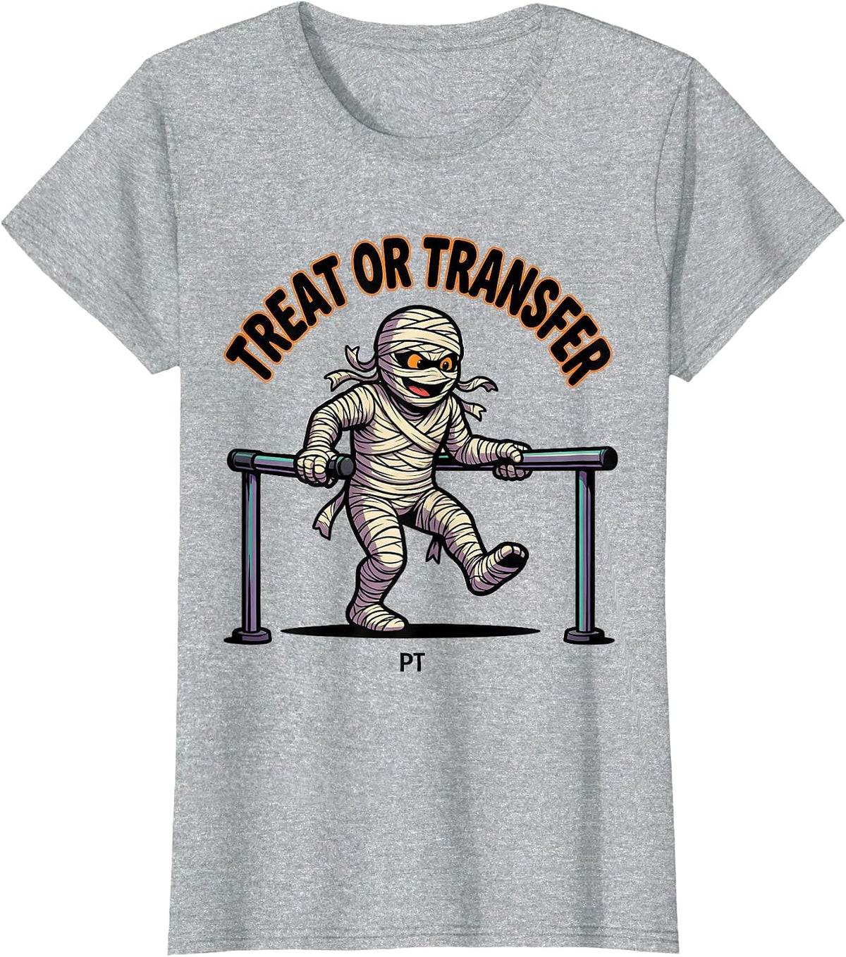 Treat Or Transfer PT Cartoon Halloween Physical Therapy T-Shirt - Heather Grey