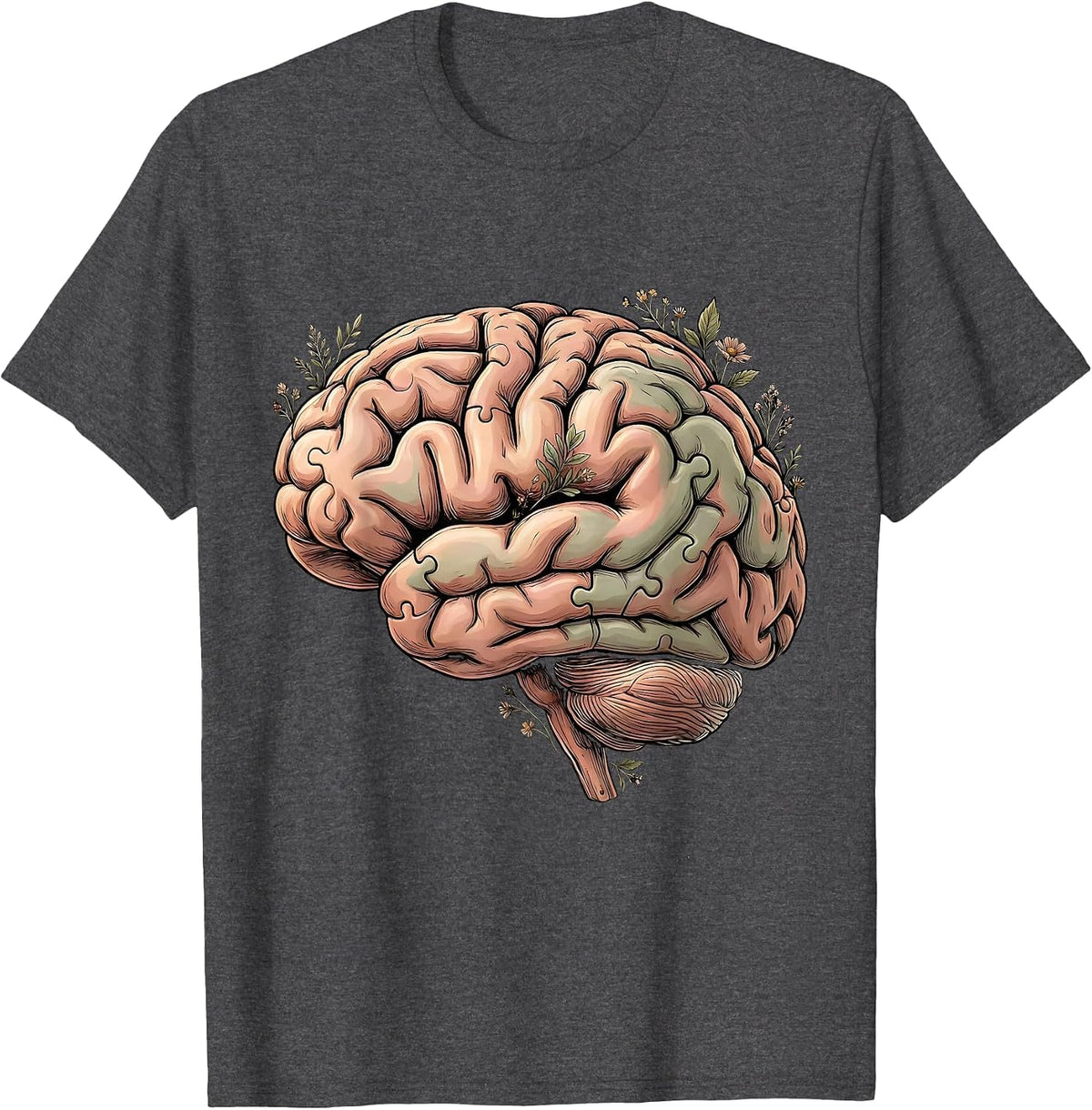 Men's Puzzle Piece Brain Special Education Art T-Shirt - Dark Heather Grey