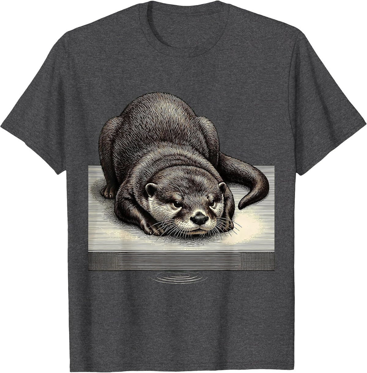 Men's Otter Slumped Crosshatch Funny Otter Lover Gift T-Shirt - Dark Heather Grey