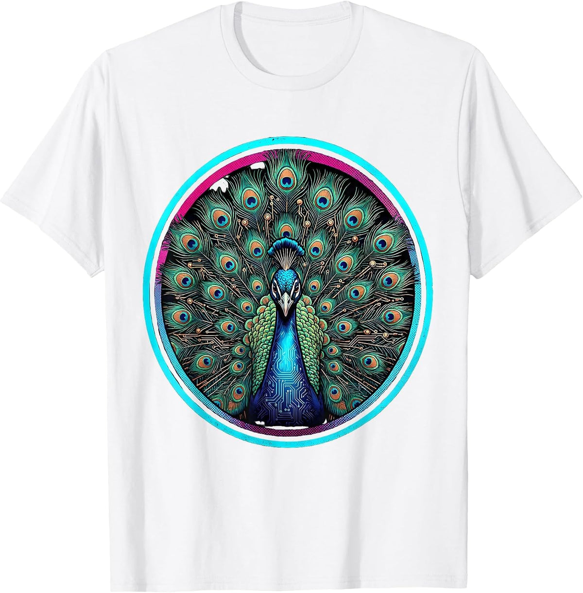 Men's Peacock Circuit Board Autism Awareness Design T-Shirt - White