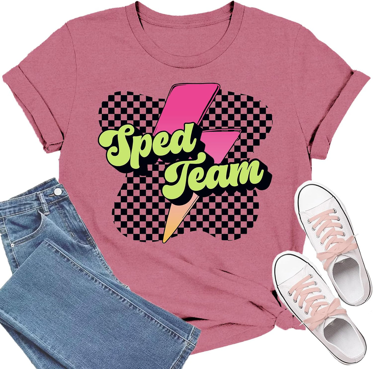 Sped Team Shirts for Women 90s Neon Teacher Shirt Sped Teacher Tee - Pink