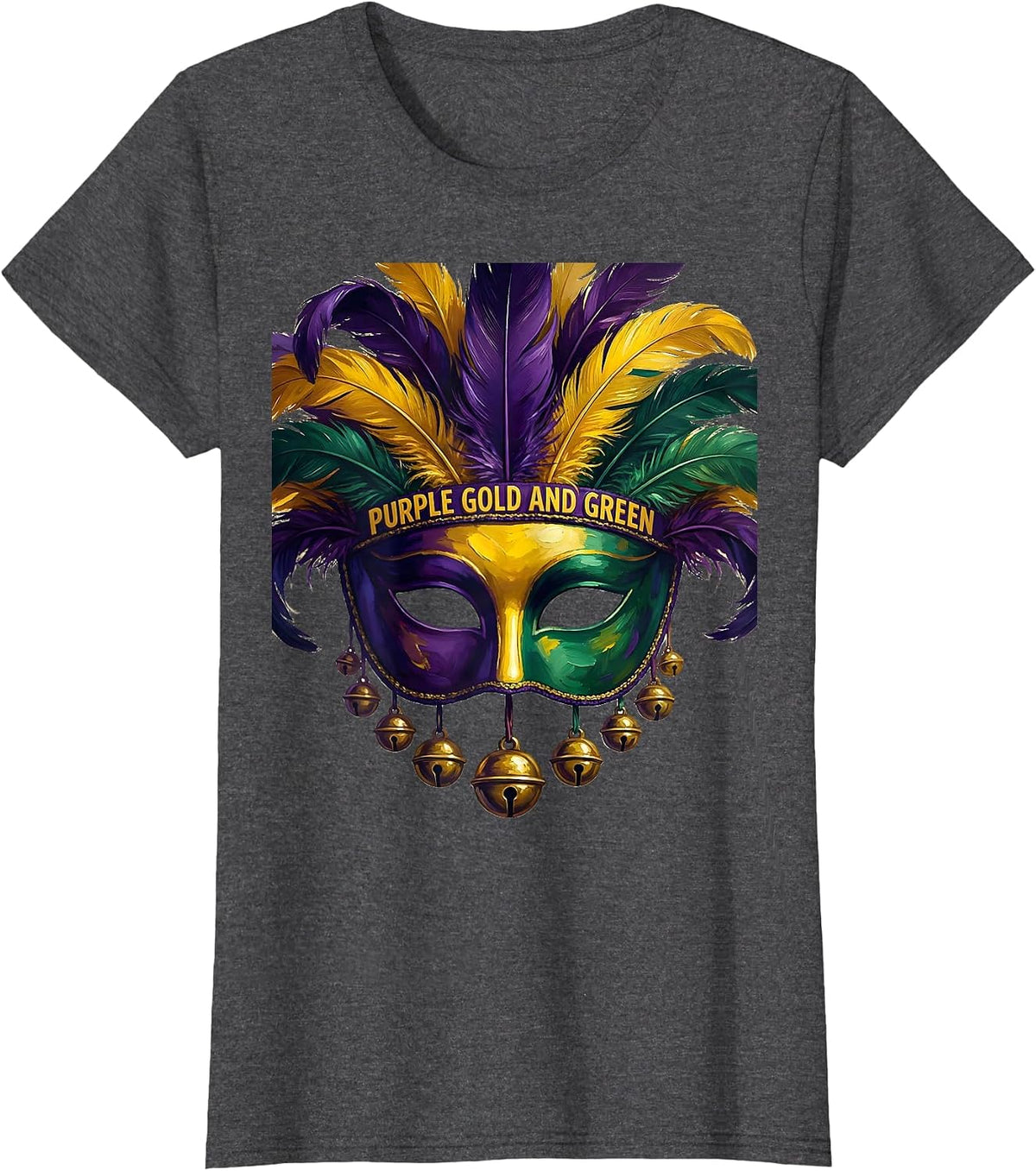 Women's Purple Gold and Green Mardi Gras Celebration Design T-Shirt - Dark Heather Grey