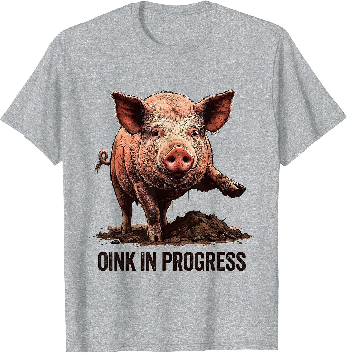 Men's Oink In Progress Funny Pig Farm Animal Lover Distressed T-Shirt - Heather Grey