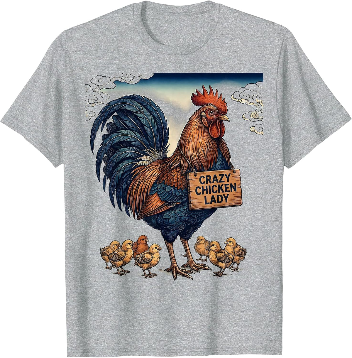 Men's Crazy Chicken Lady Funny Chicken Design T-Shirt - Heather Grey